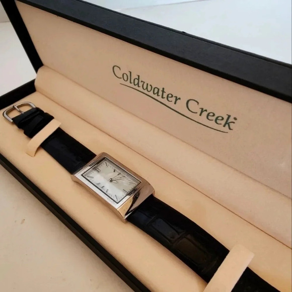 Watch, Coldwater Creek / Pedre, NIB, Black leather band - Picture 1 of 8